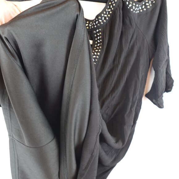 Cato EST. 1946 Blouse Women's Large Black Cold Shoulder Studded Keyhole Top - Picture 9 of 10